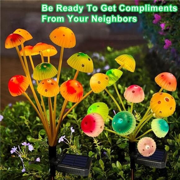 Solar Garden Lights Decorative, 2 Pack Solar Powered Mushroom Lights Outdoor - Picture 6 of 7